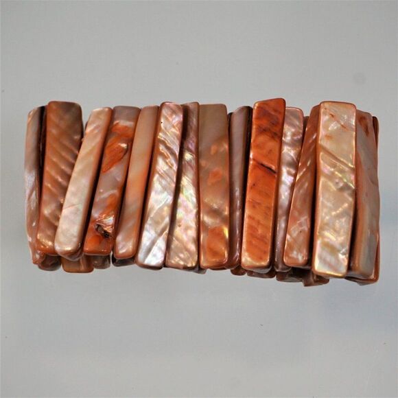 Abalone Mother of Pearl Shells Bracelet Tropical Boho Beach Stretch Orange Lust - Picture 8 of 10